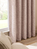 Pink chenille eyelet curtains, imported from the UK