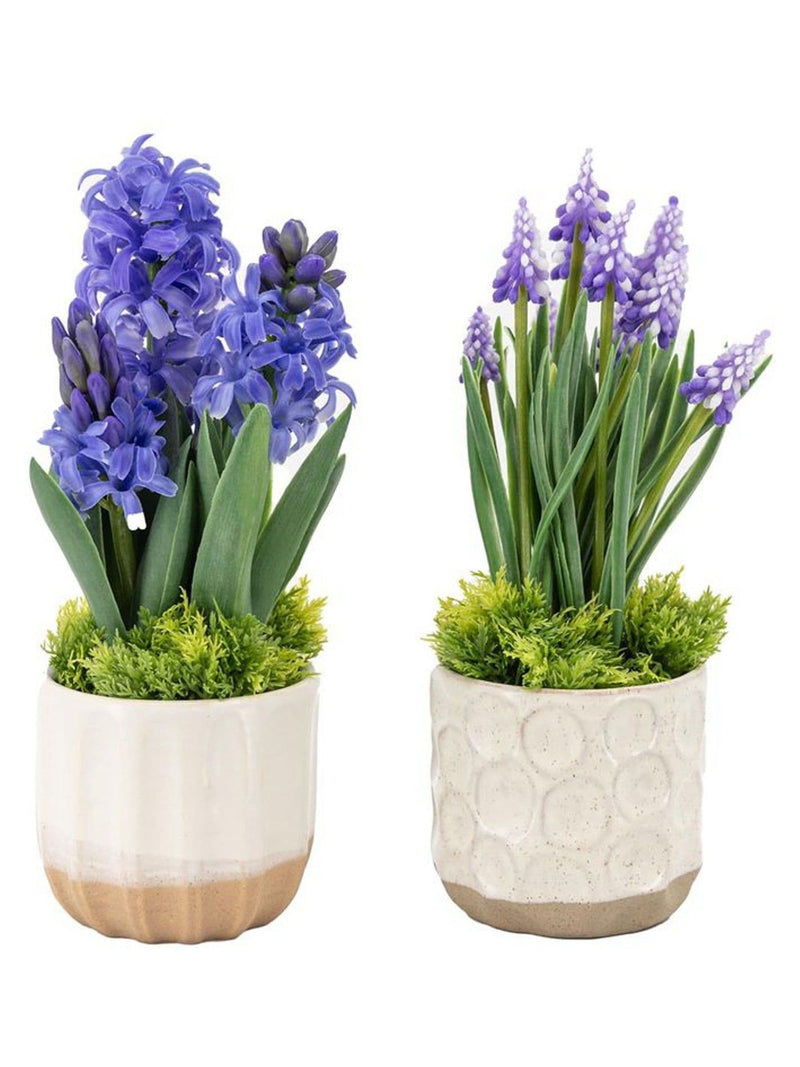 Gallery Home Set of 2 Purple Faux Spring Hydrangea in Ceramic Pots