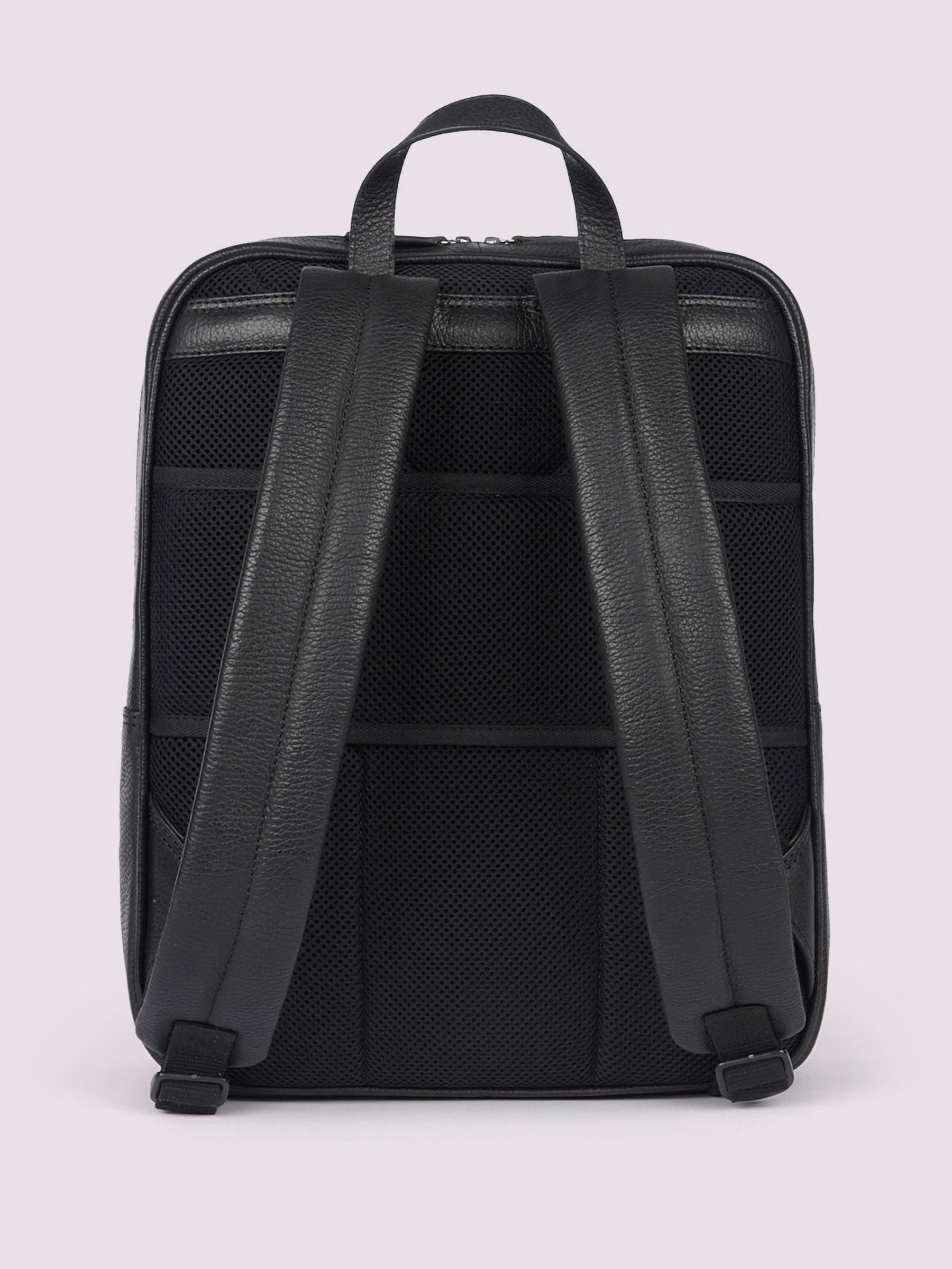 Duchamp black leather backpack with laptop sleeve, imported from the UK