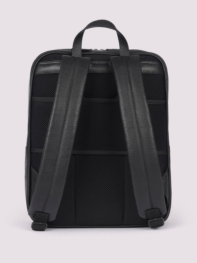 Duchamp black leather backpack with laptop sleeve, imported from the UK