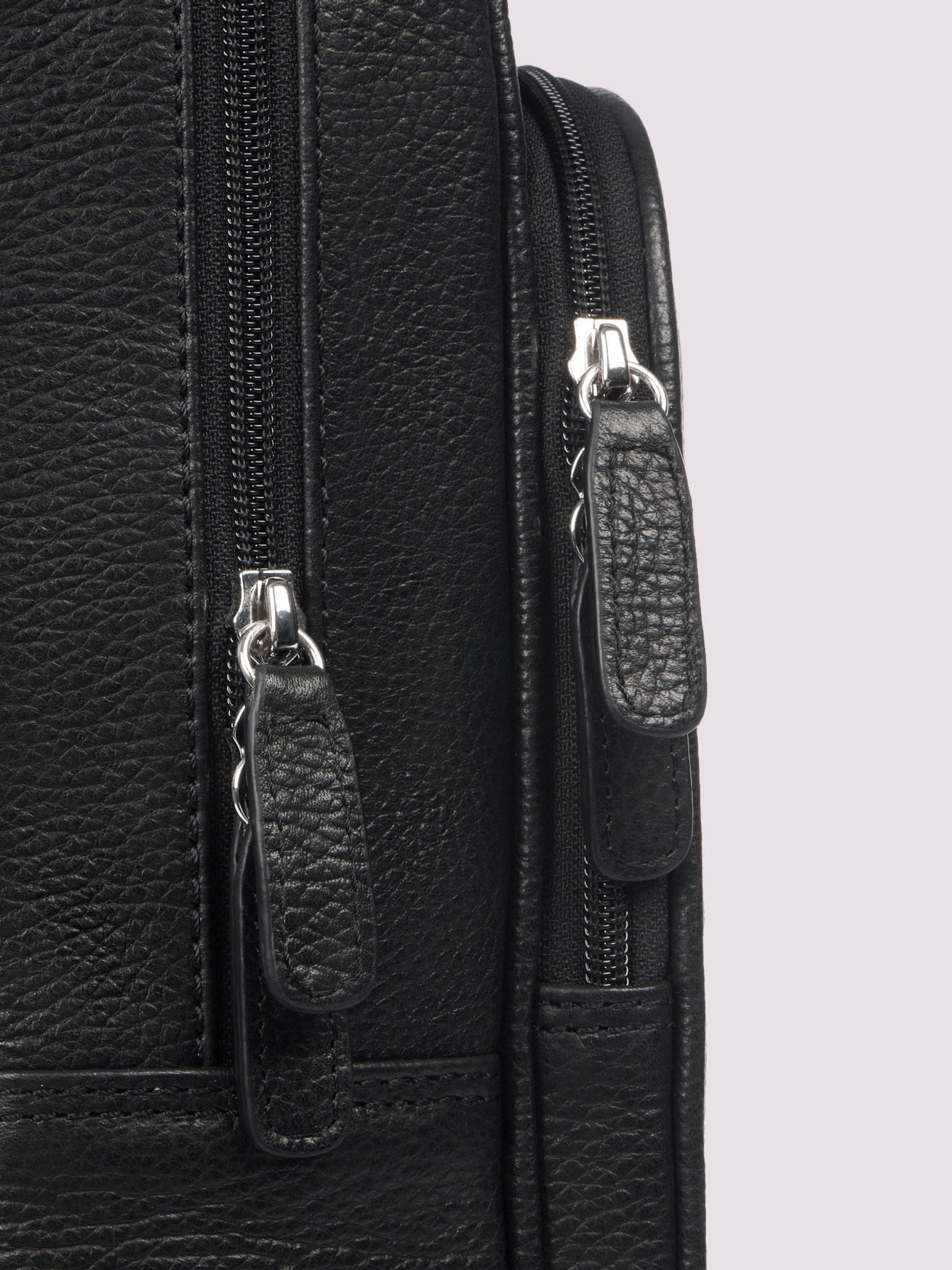 Duchamp black leather backpack with laptop sleeve, imported from the UK