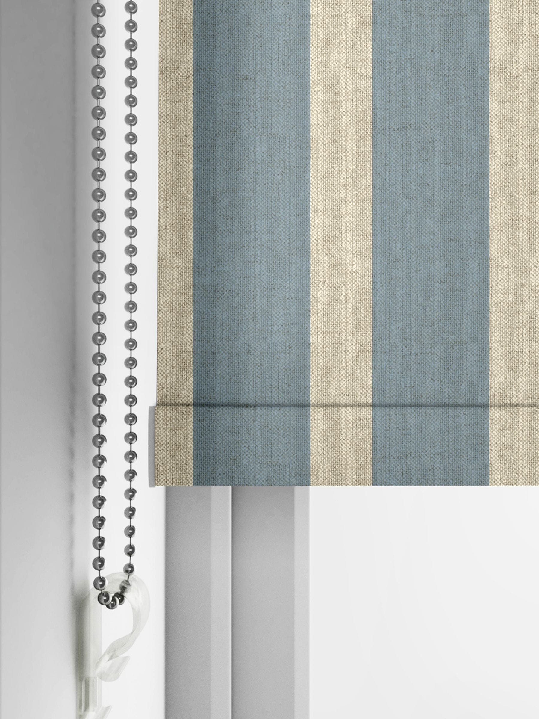 Emily Bond Fowey Blue parasol stripe roller blind, UK version