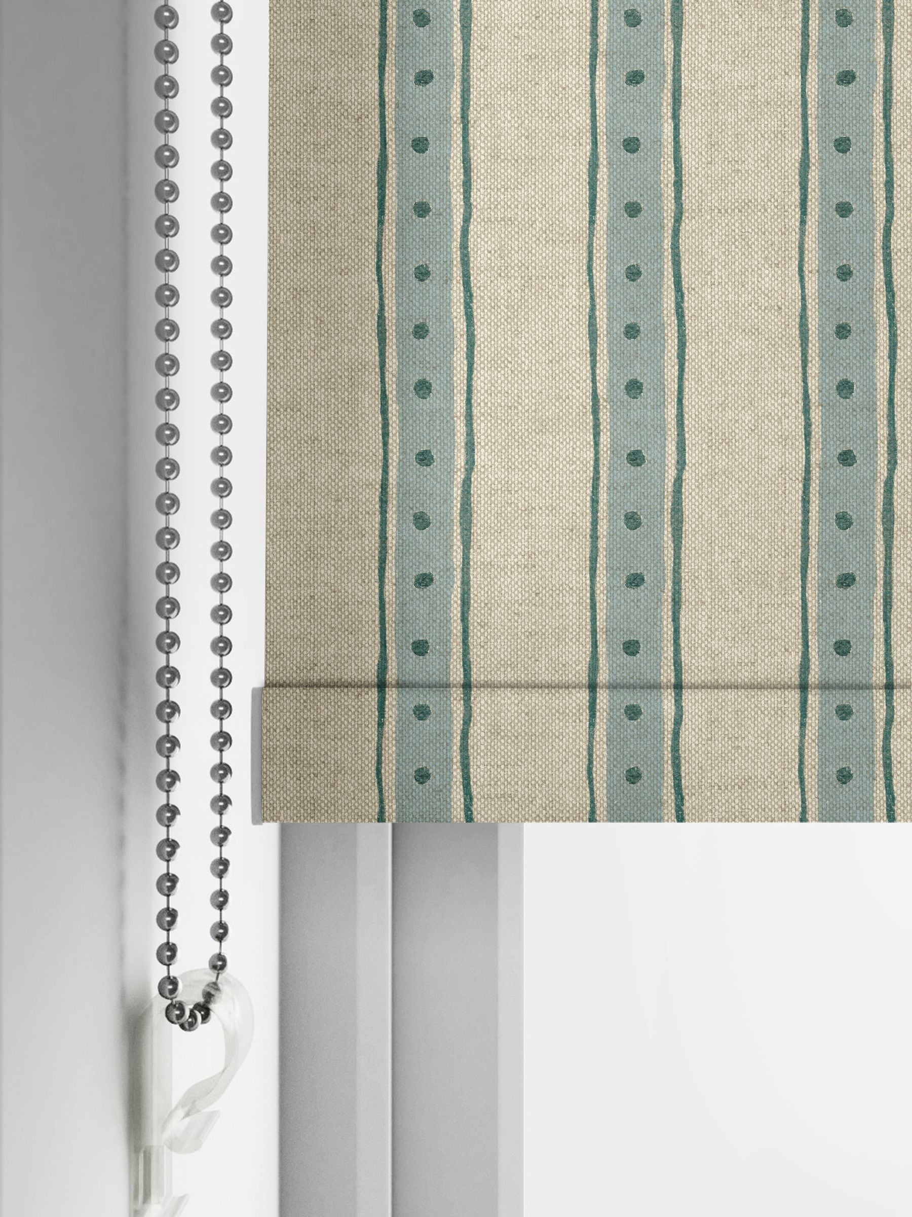 Emily Bond roller blind blue/green block printed stripe (British brand)