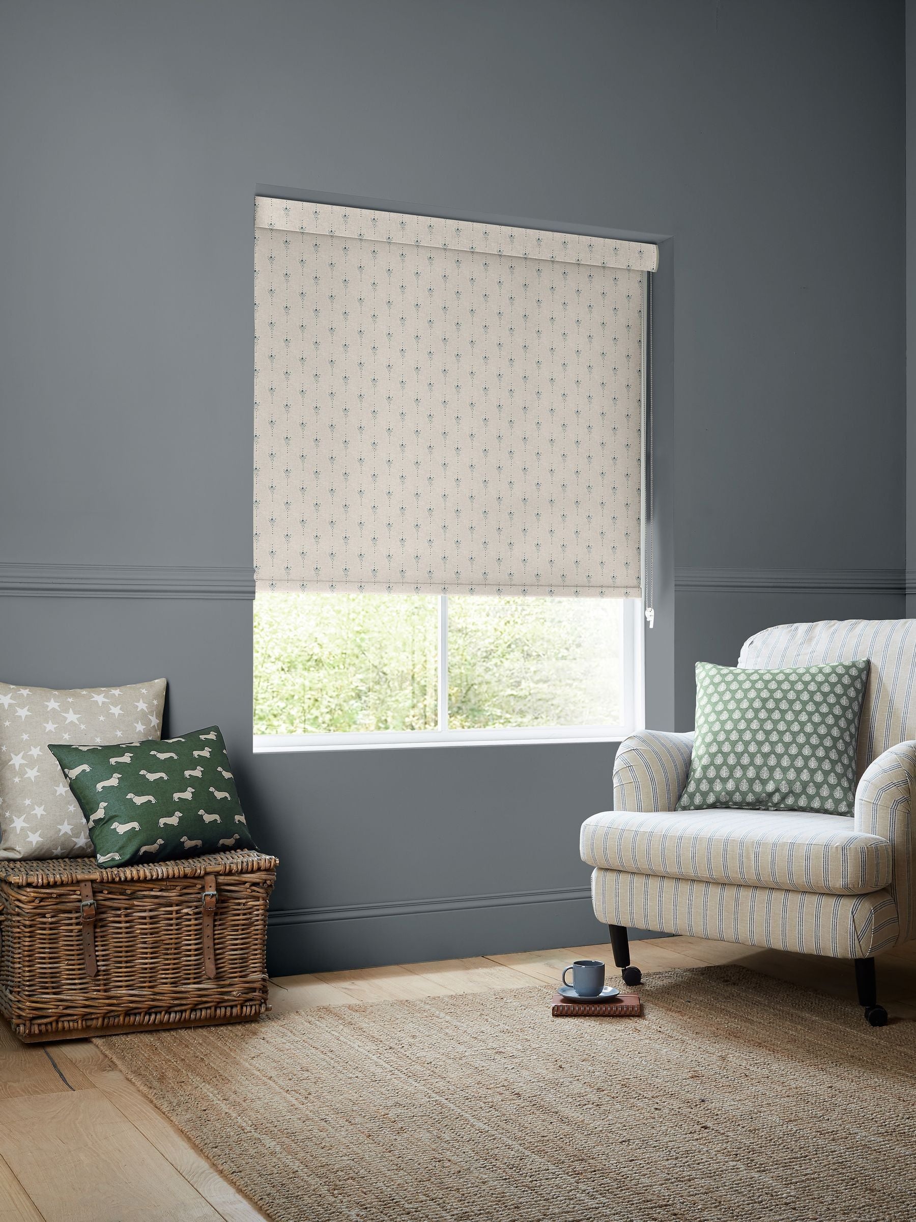 Emily Bond roller blind Fowey Blue Honor, UK version