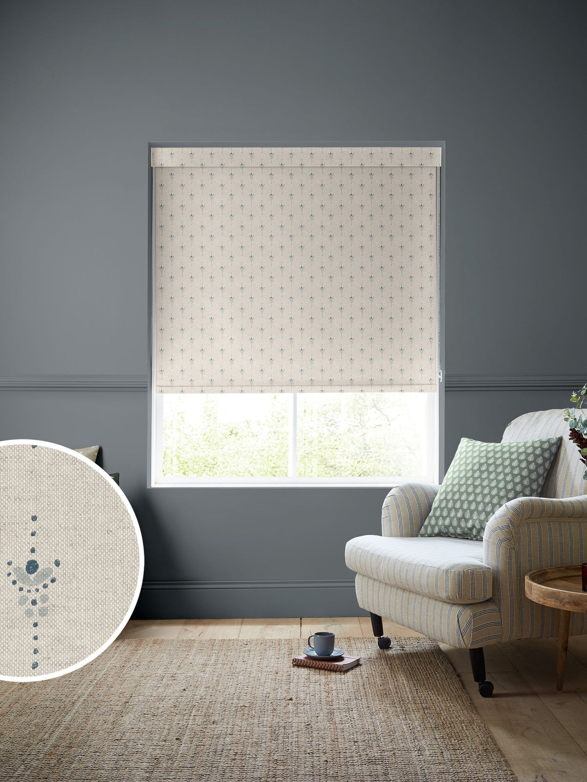Emily Bond roller blind Fowey Blue Honor, UK version