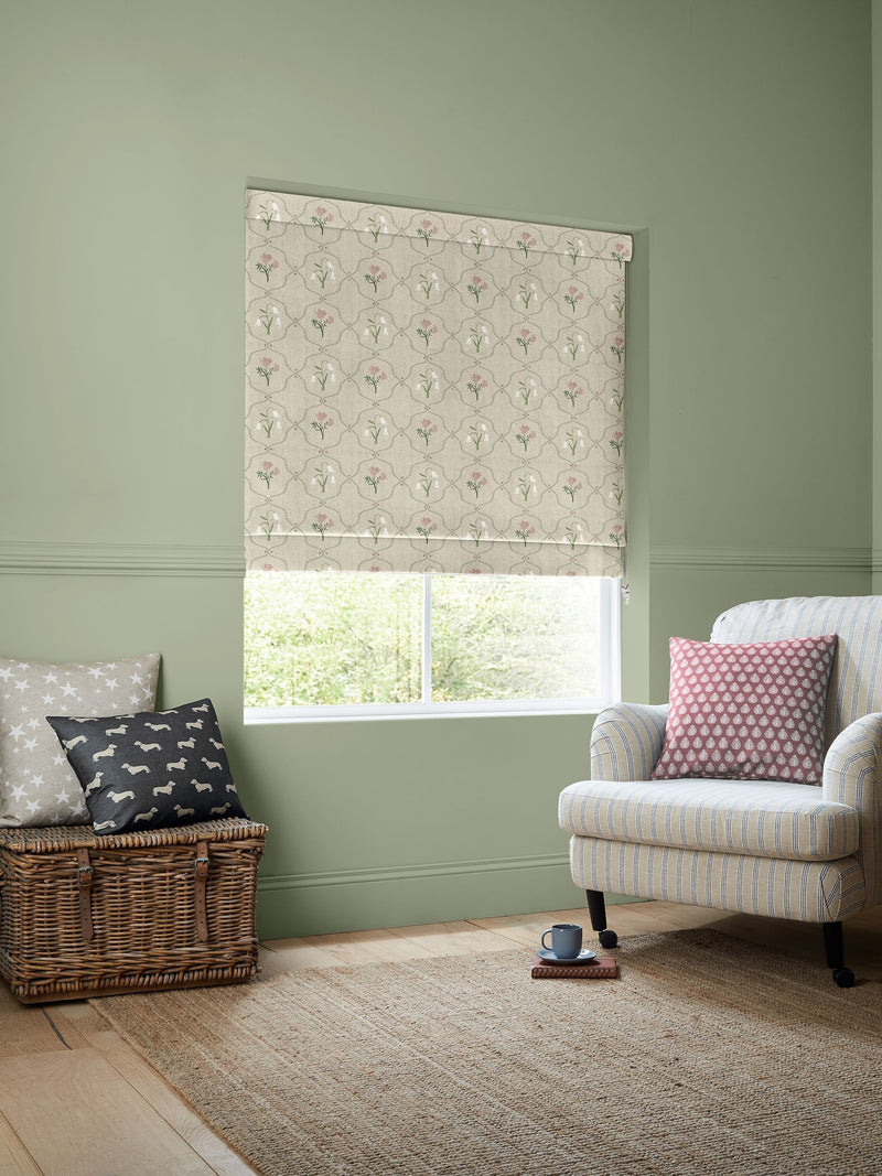 Emily Bond rose pink roman blind, imported from the UK