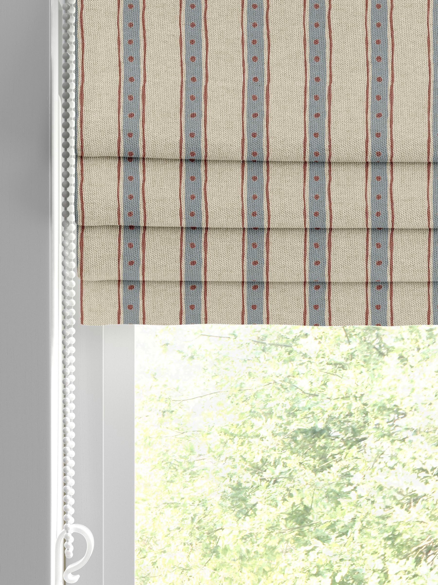 Emily Bond blue block printed stripe roman blind, UK version