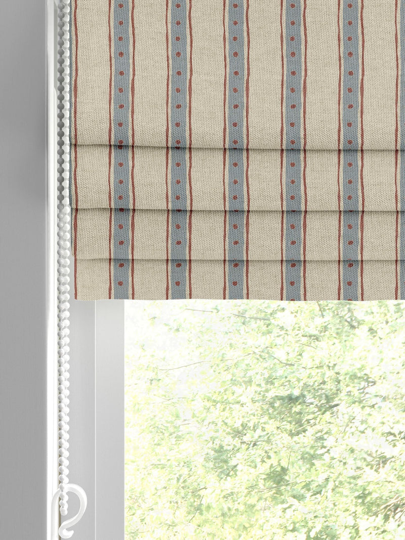 Emily Bond blue block printed stripe roman blind, UK version