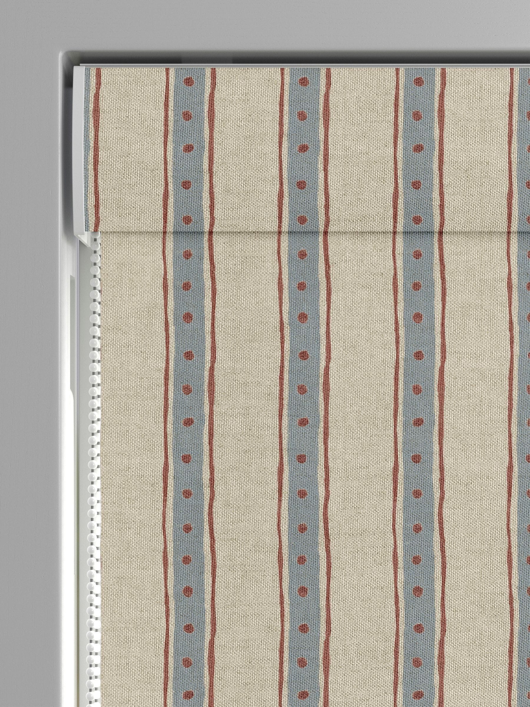 Emily Bond blue block printed stripe roman blind, UK version