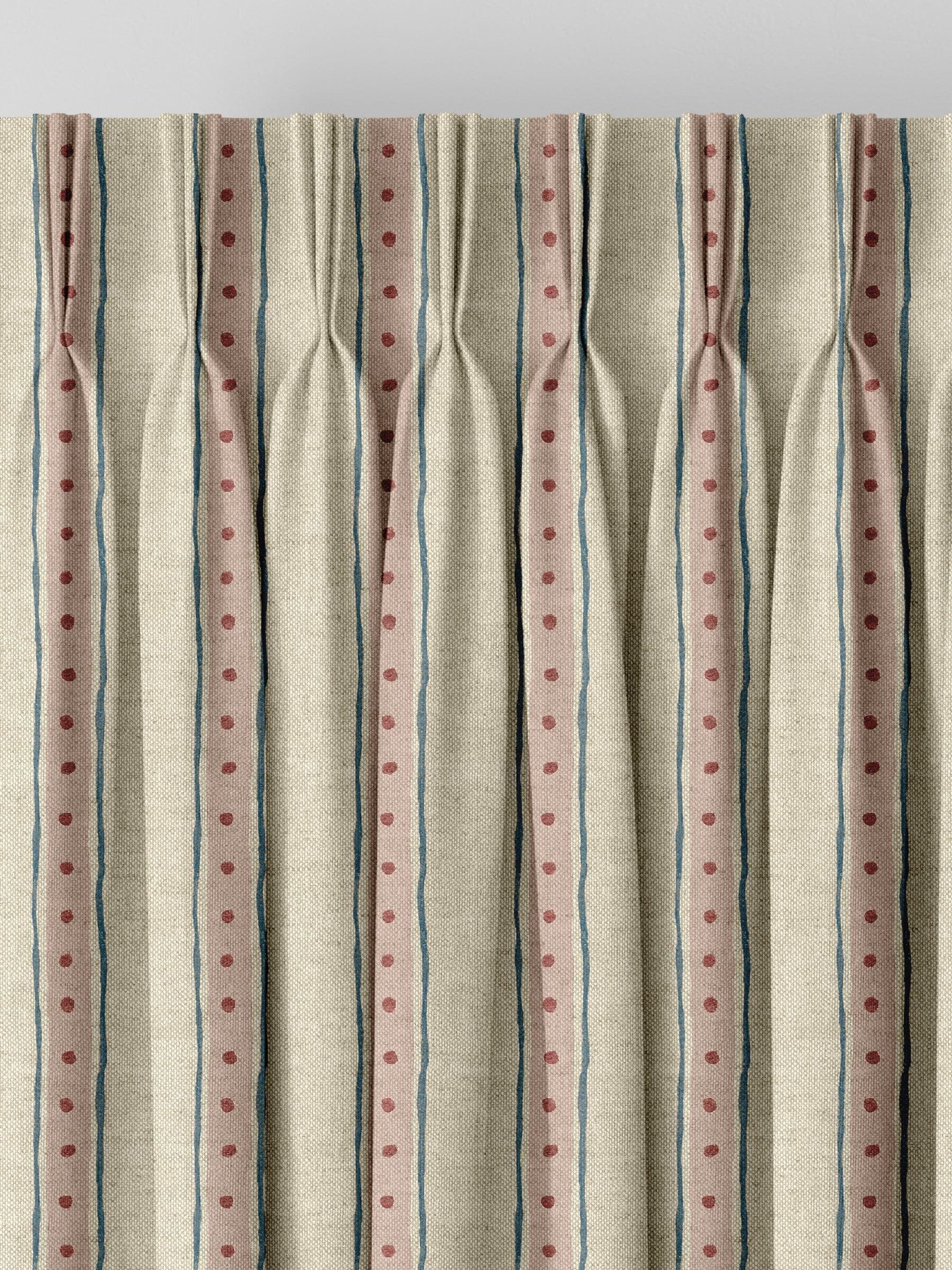 Emily Bond block printed stripe curtains pink blue - British product