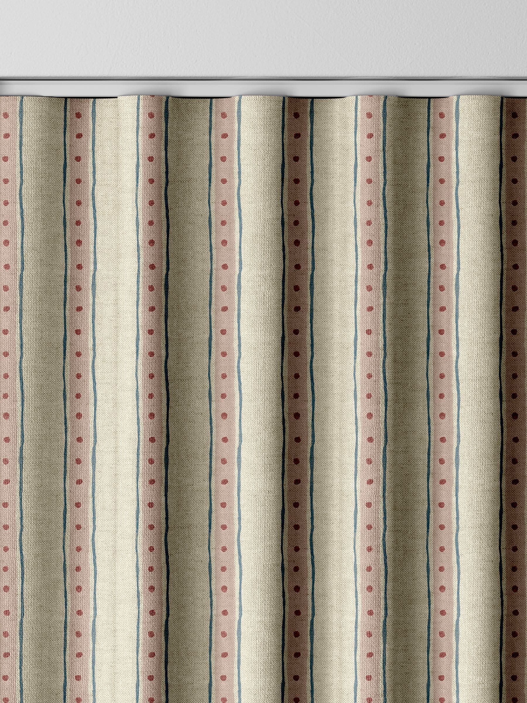 Emily Bond block printed stripe curtains pink blue - British product