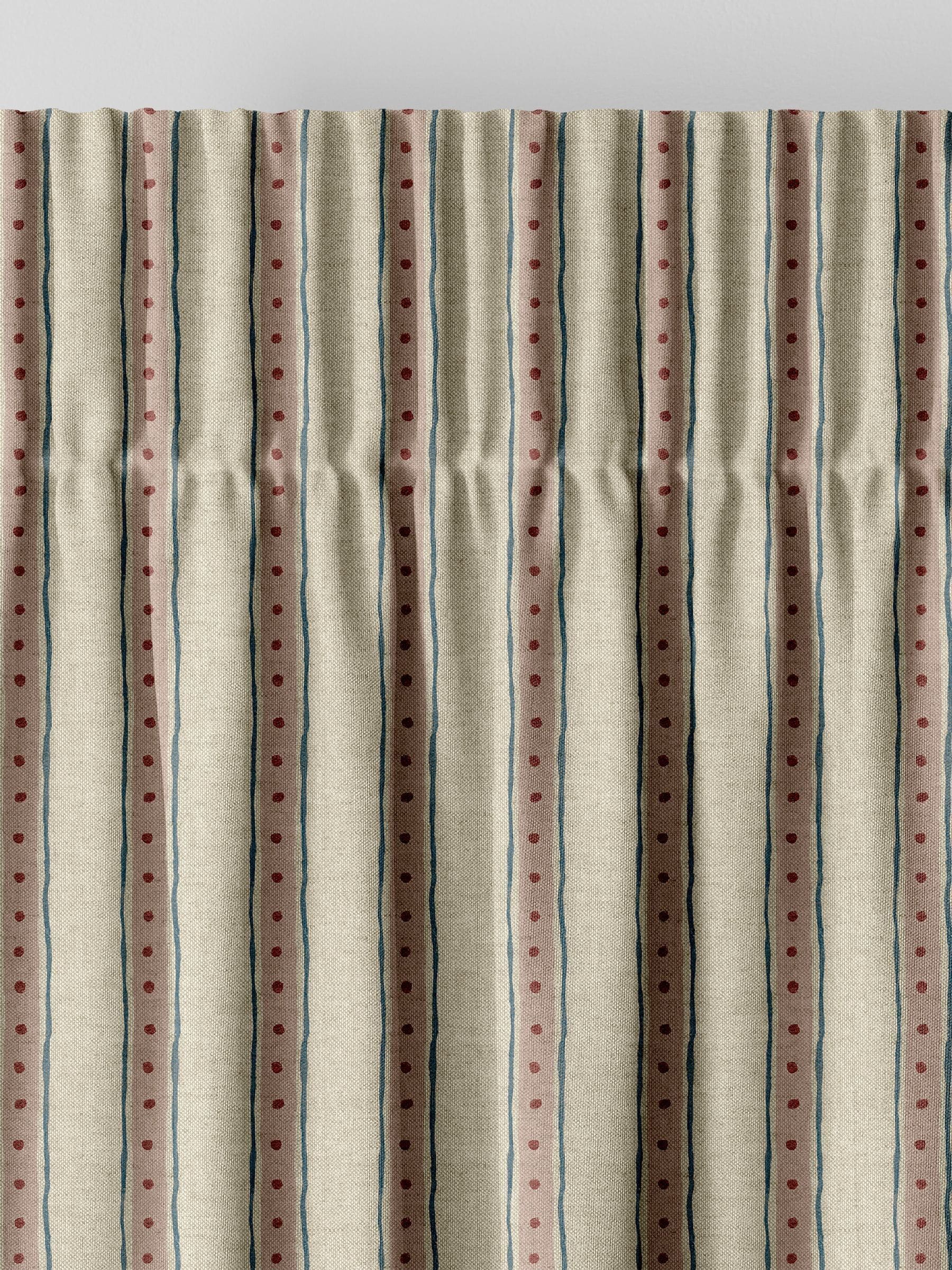 Emily Bond block printed stripe curtains pink blue - British product