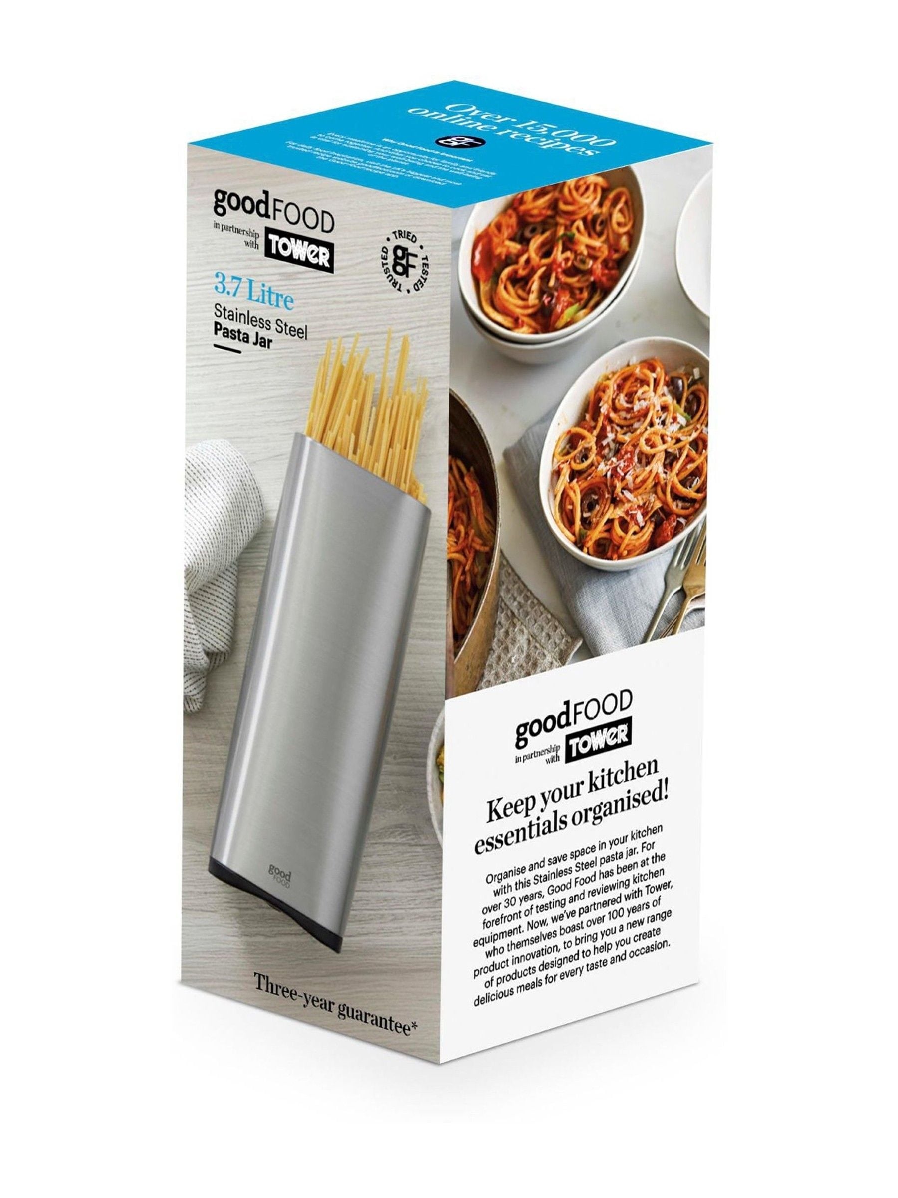 Good Food silver pasta jar with glass window 3.7L (British brand)