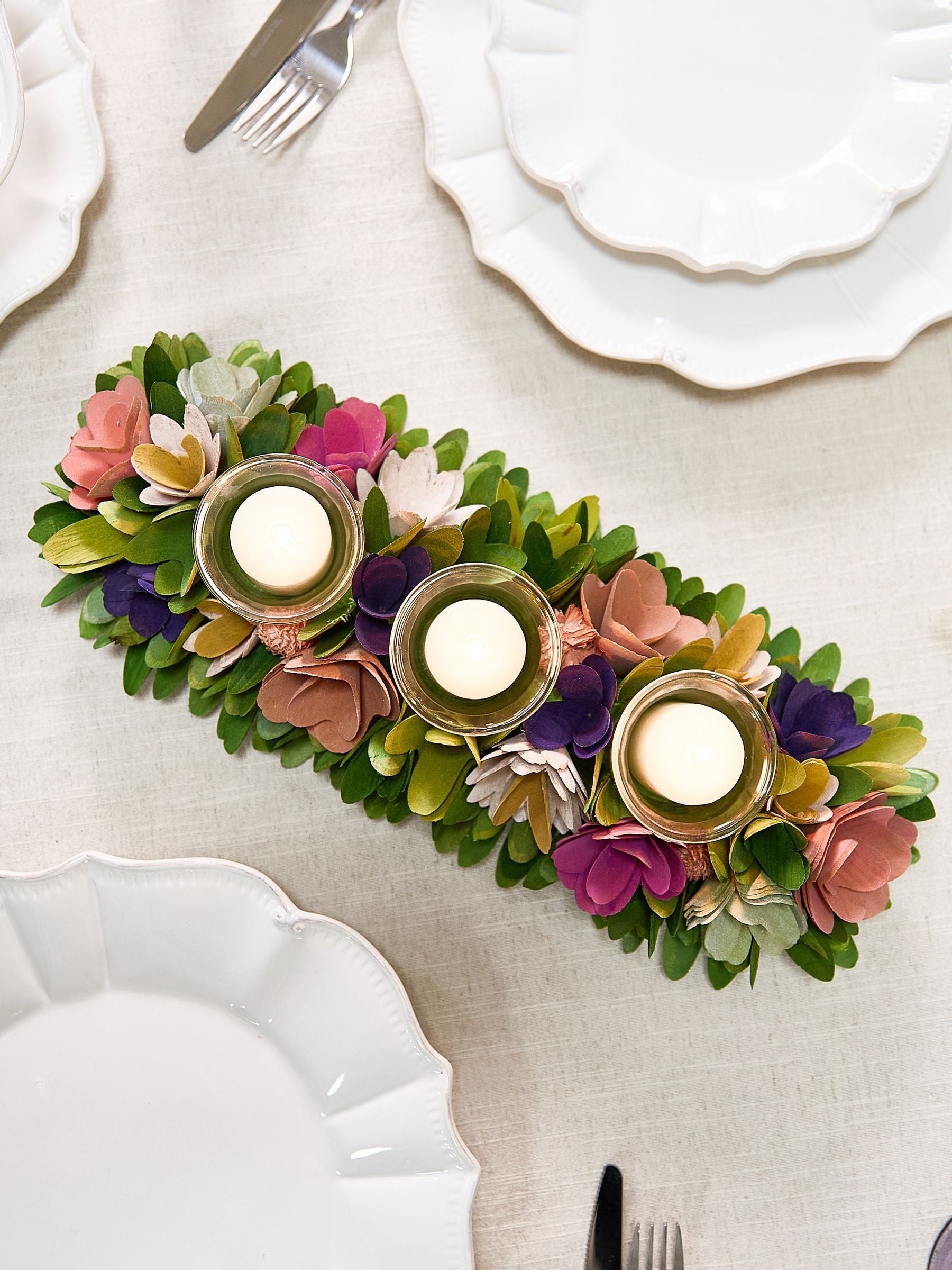 Dibor Green Secret Garden Floral Triple Candle Holder - British product