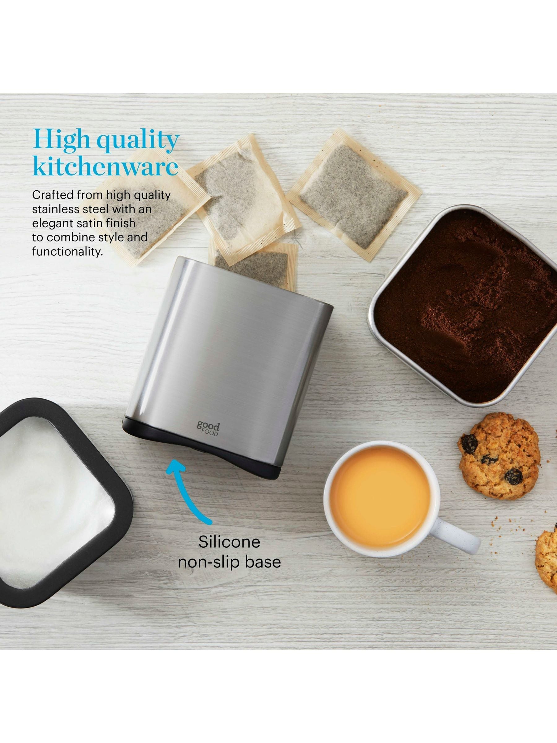 Good Food set of 3 silver storage canisters (British brand)