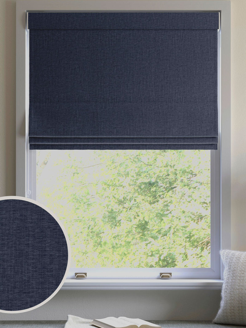 Ink Blue Bellum Roman blind made to measure polyester, UK version