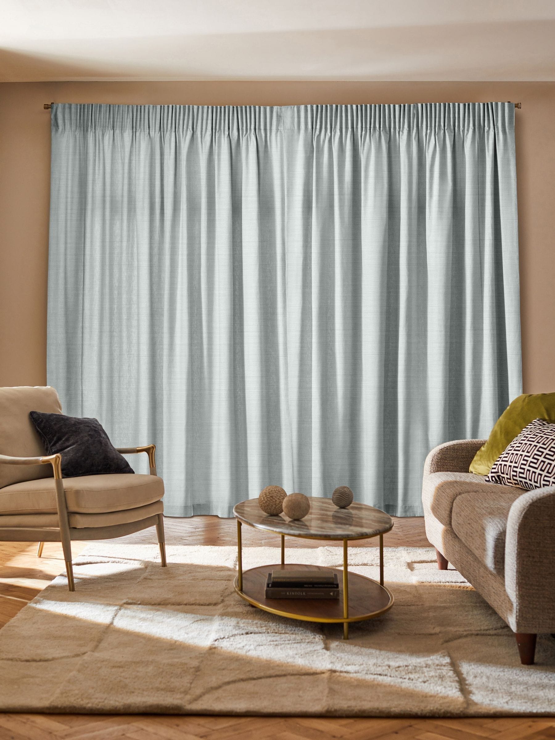 Silver Ire subtle stripe made to measure curtains, imported from the UK