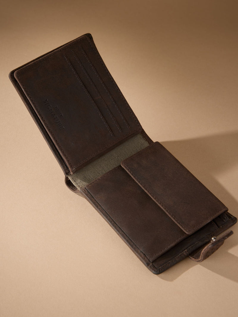 Chocolate brown leather extra capacity wallet - British product