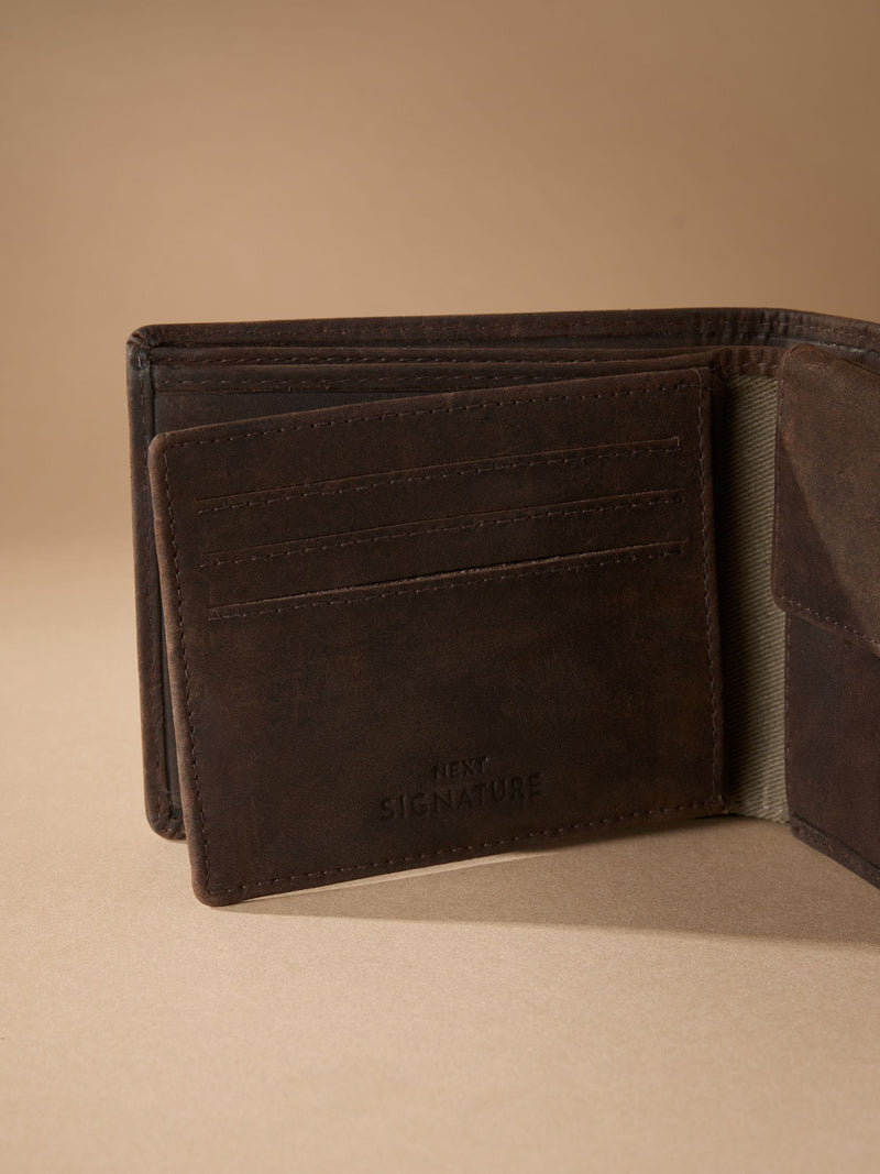 Chocolate brown leather extra capacity wallet - British product