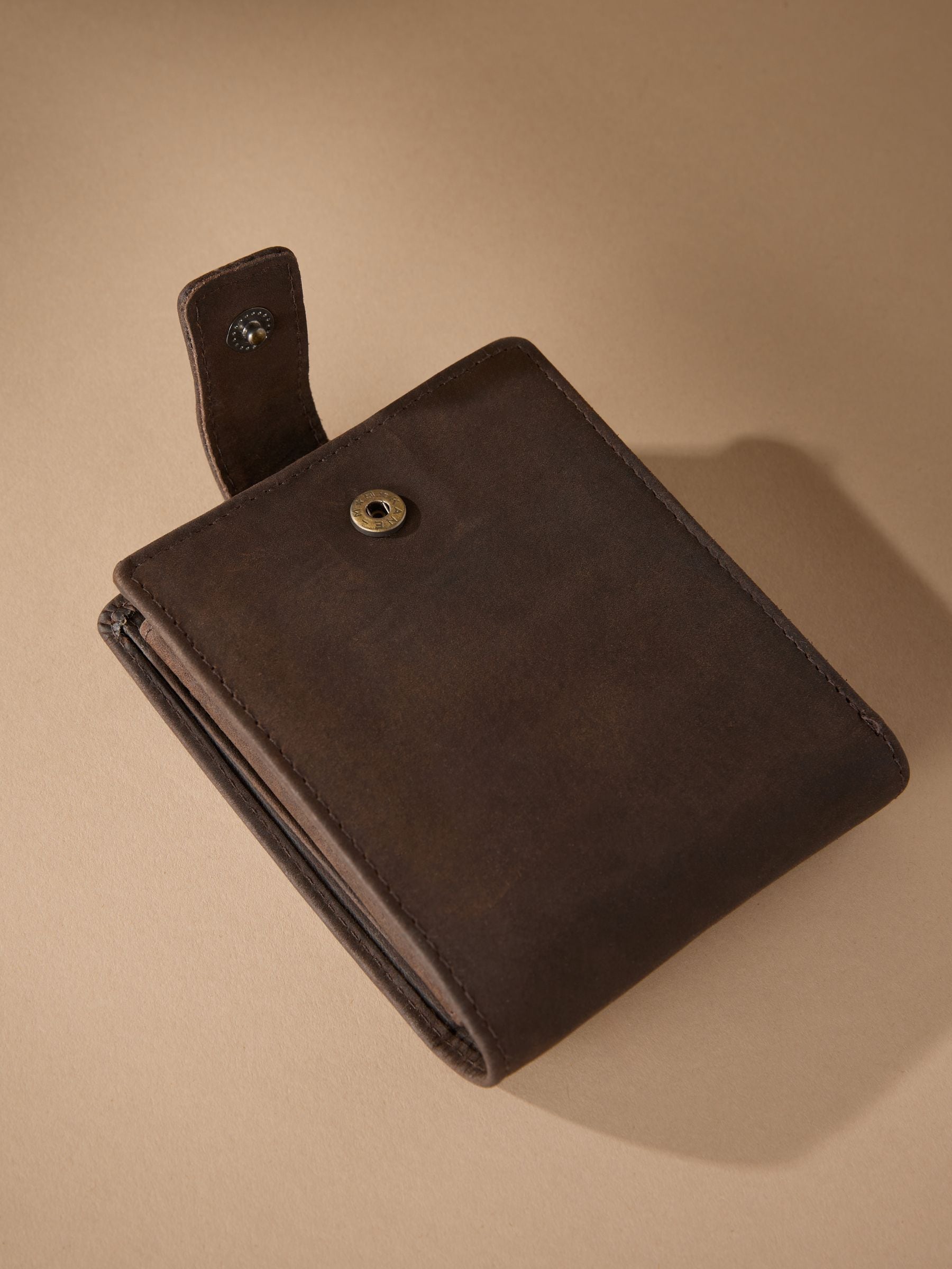Chocolate brown leather extra capacity wallet - British product