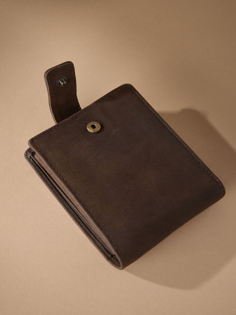 Chocolate brown leather extra capacity wallet - British product