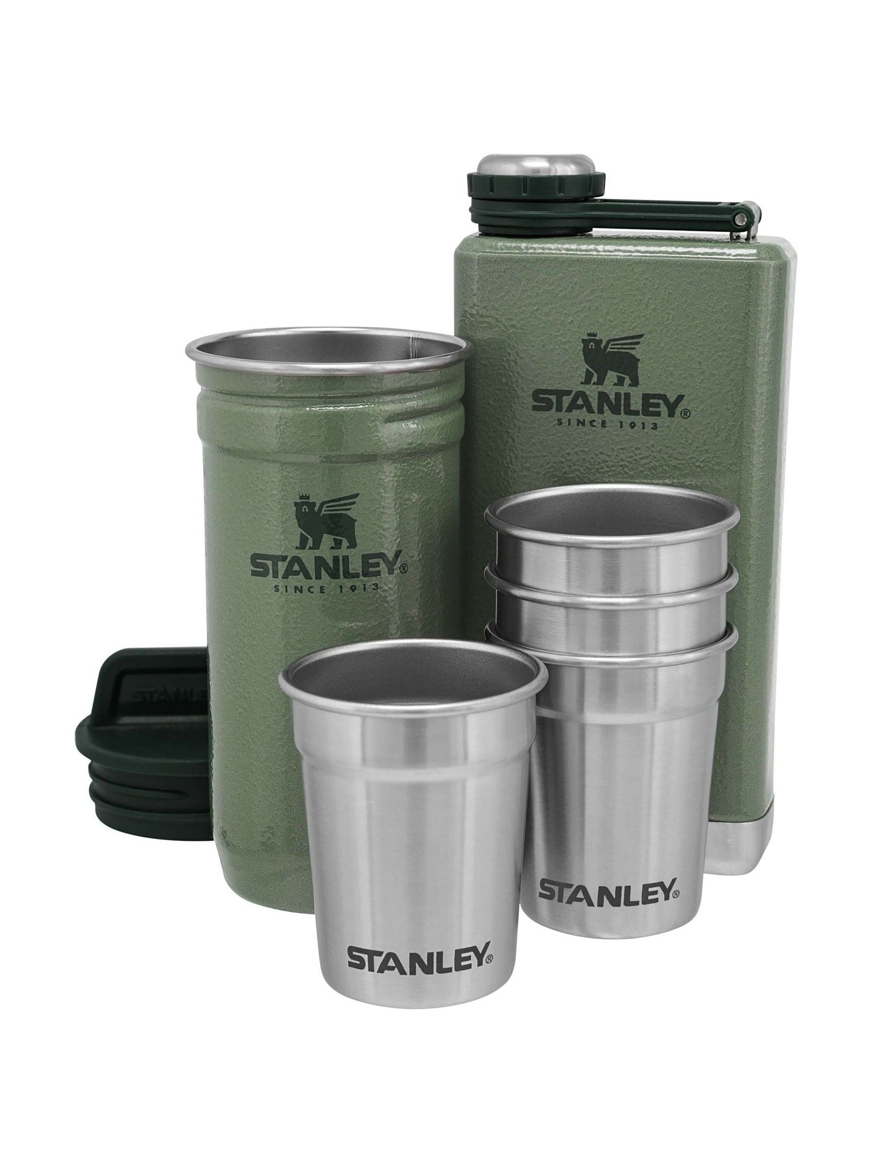Stainless Steel Travel Shot Glass and Flask Set with Carrying Case, 0.23L Flask, 4 Glasses