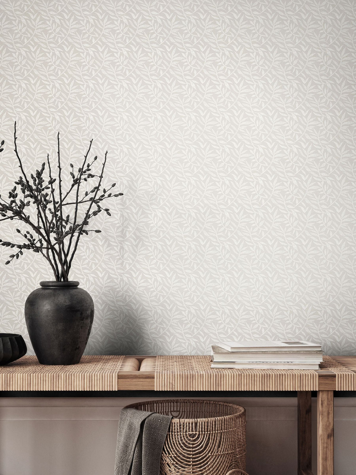 Ohpopsi Dark Linen Dotty Leaf Print Wallpaper 10m x 50cm