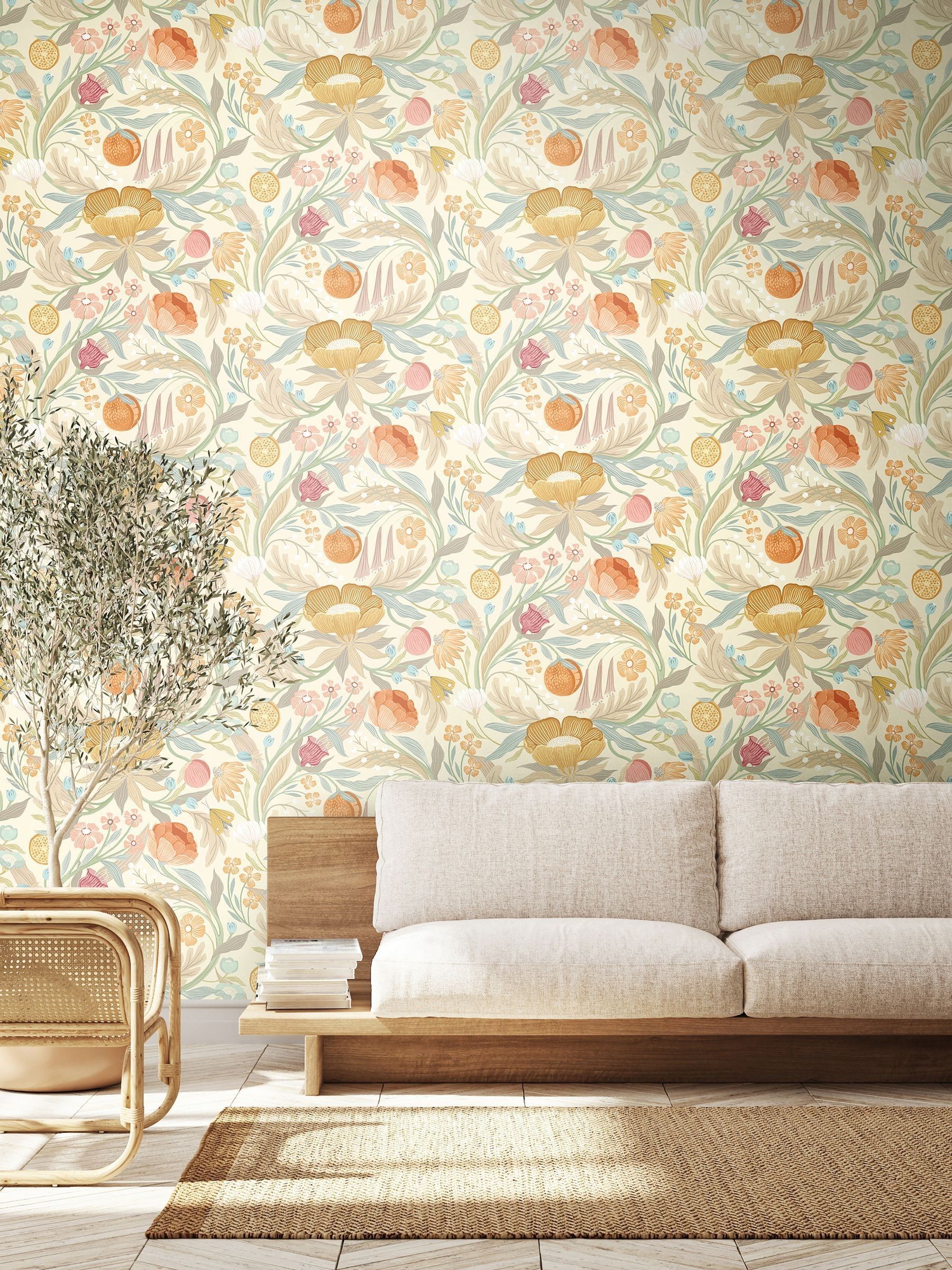 Ohpopsi Chalk Parchment Clementine Wallpaper 10m roll (British brand)