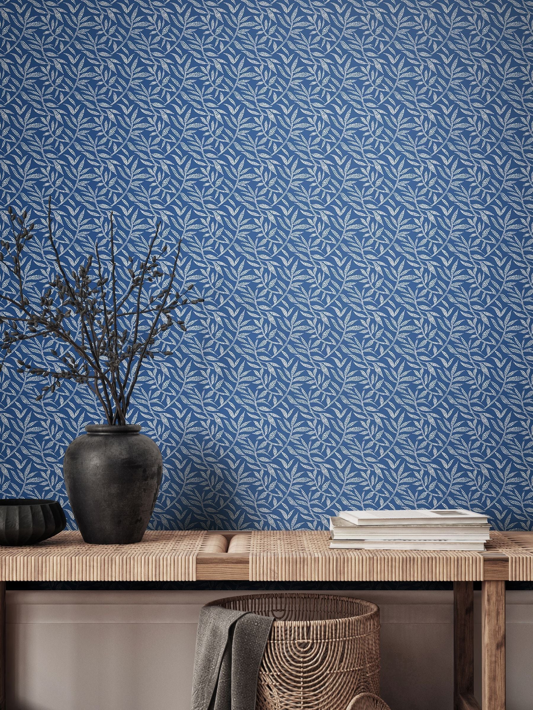 Ohpopsi Dark Linen Dotty Leaf Print Wallpaper 10m x 50cm