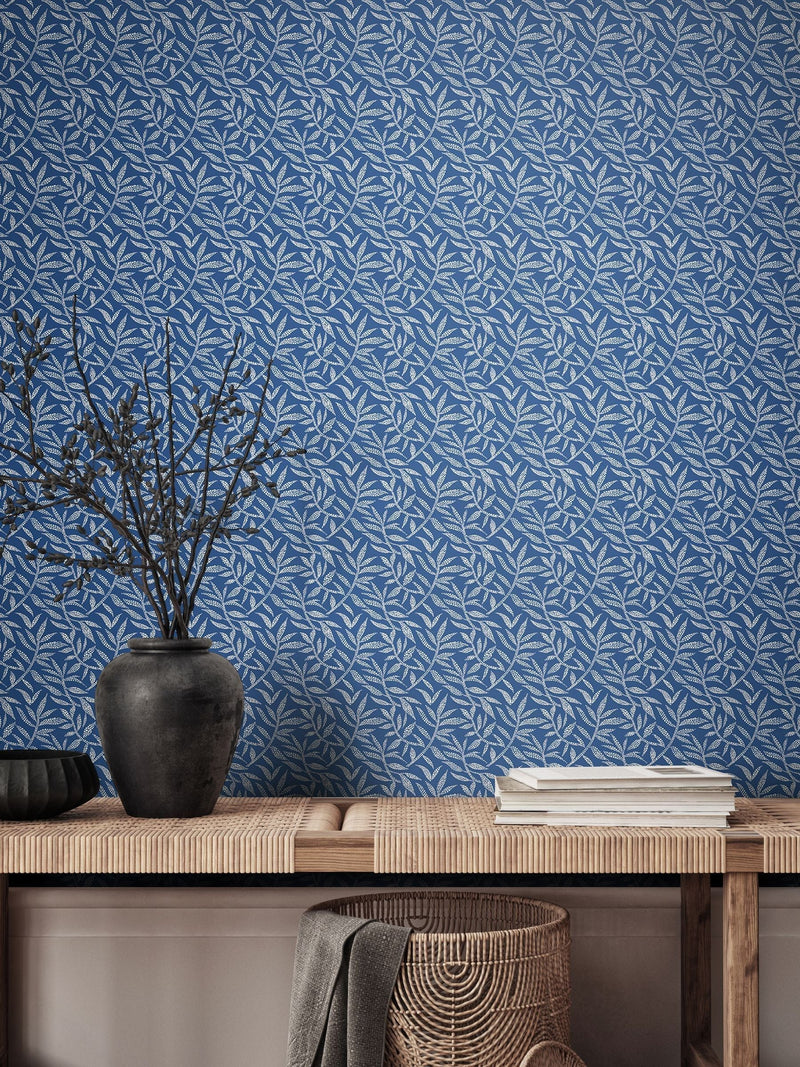 Ohpopsi Dark Linen Dotty Leaf Print Wallpaper 10m x 50cm
