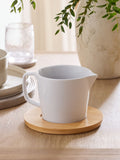 White Nova gravy boat with bamboo tray - British product