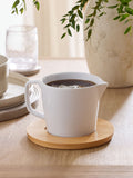 White Nova gravy boat with bamboo tray - British product