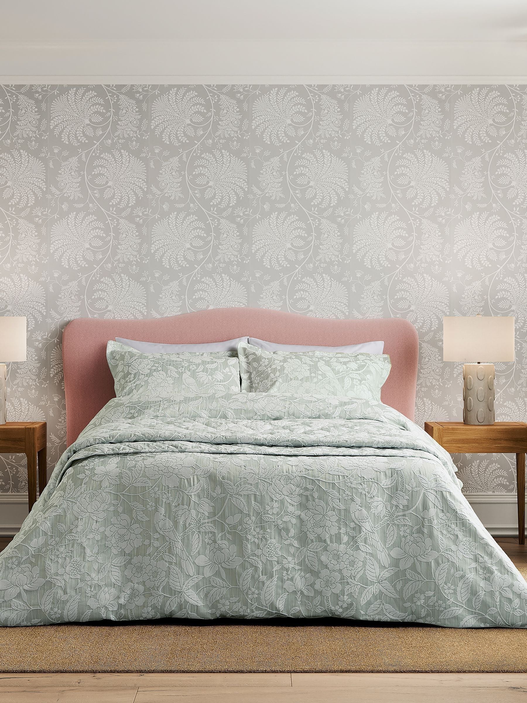 Sanderson Aqua Pyramus quilted throw in jacquard, imported from the UK