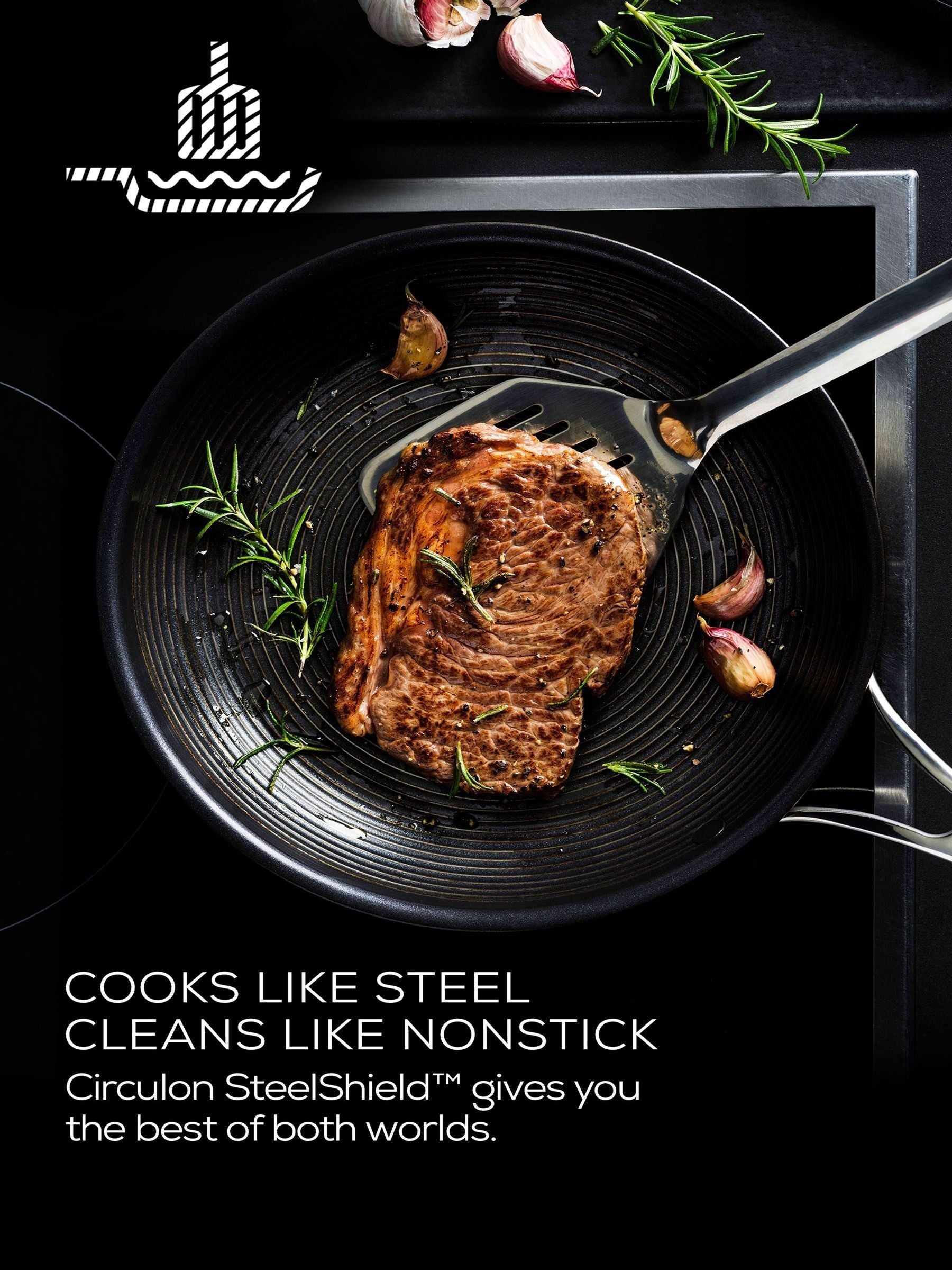 Circulon Silver S Series Steelshield sauté pan with glass lid and helper handle 30cm 4.7L - British product