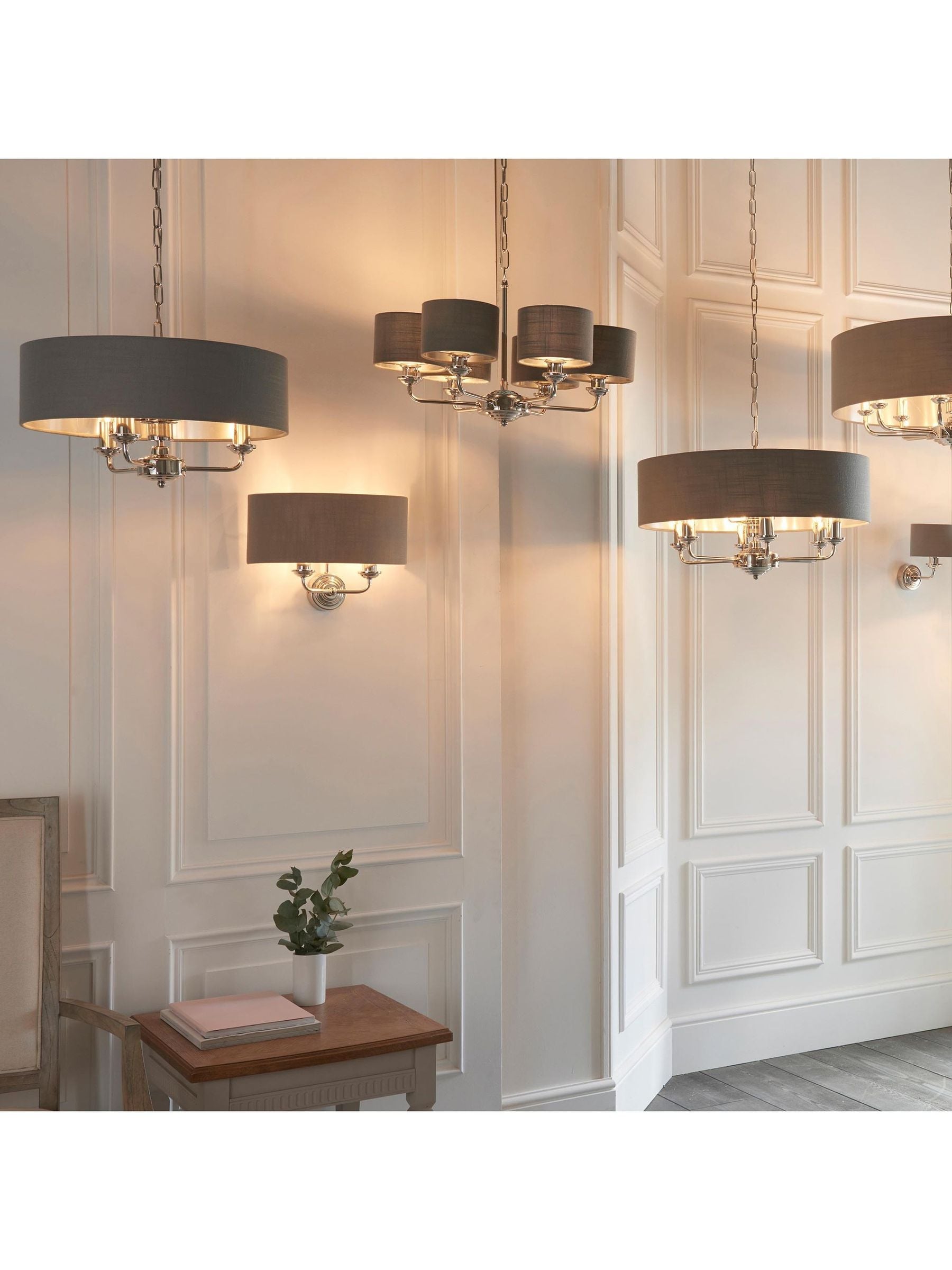 Gallery Home Ruben brushed wall light grey linen shade (British brand)