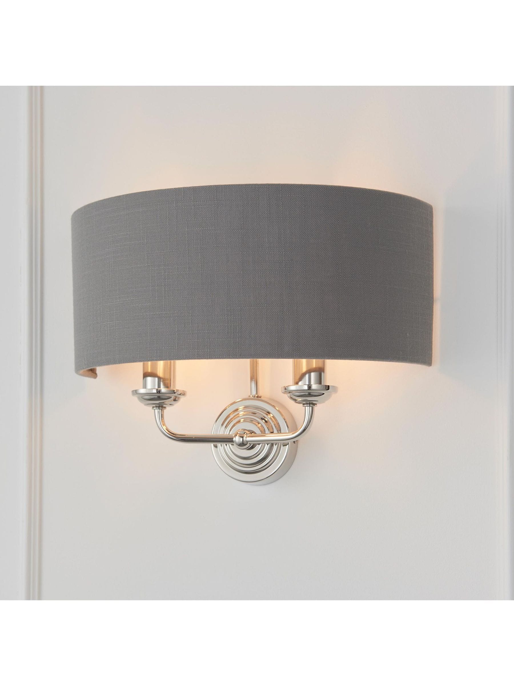 Gallery Home Ruben brushed wall light grey linen shade (British brand)