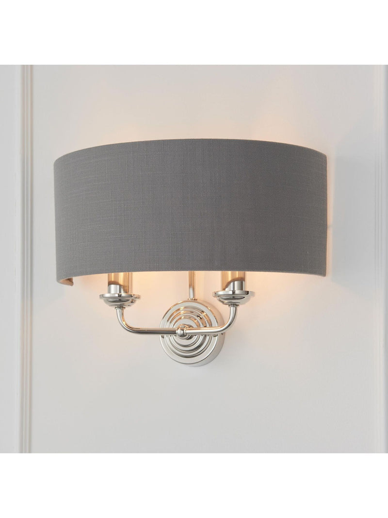 Gallery Home Ruben brushed wall light grey linen shade (British brand)