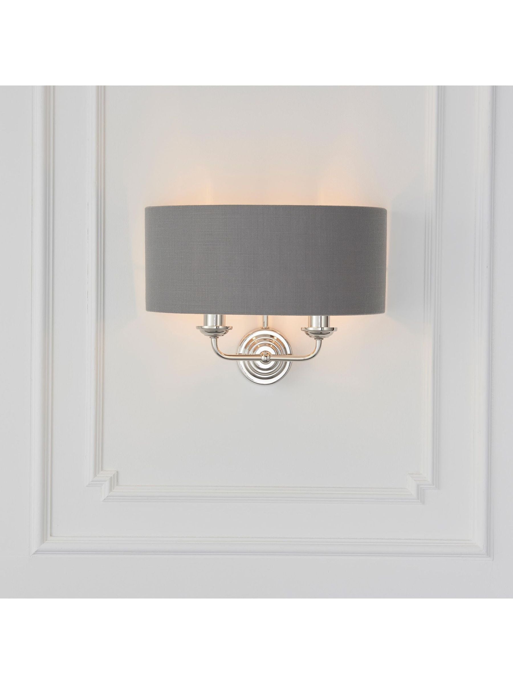 Gallery Home Ruben brushed wall light grey linen shade (British brand)