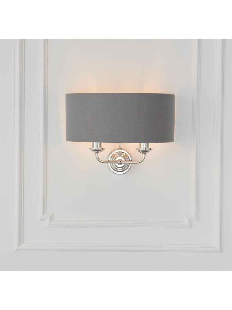 Gallery Home Ruben brushed wall light grey linen shade (British brand)