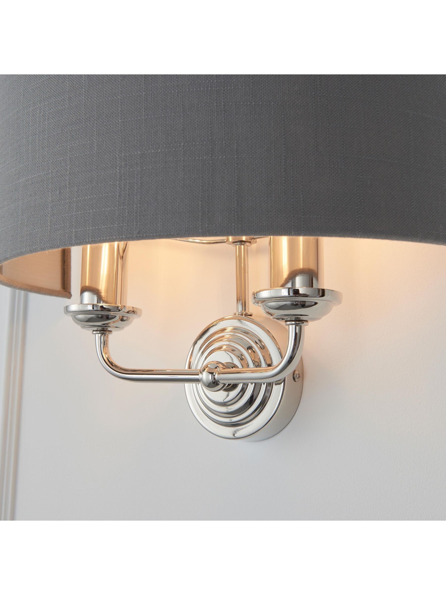 Gallery Home Ruben brushed wall light grey linen shade (British brand)