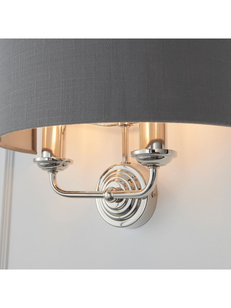 Gallery Home Ruben brushed wall light grey linen shade (British brand)