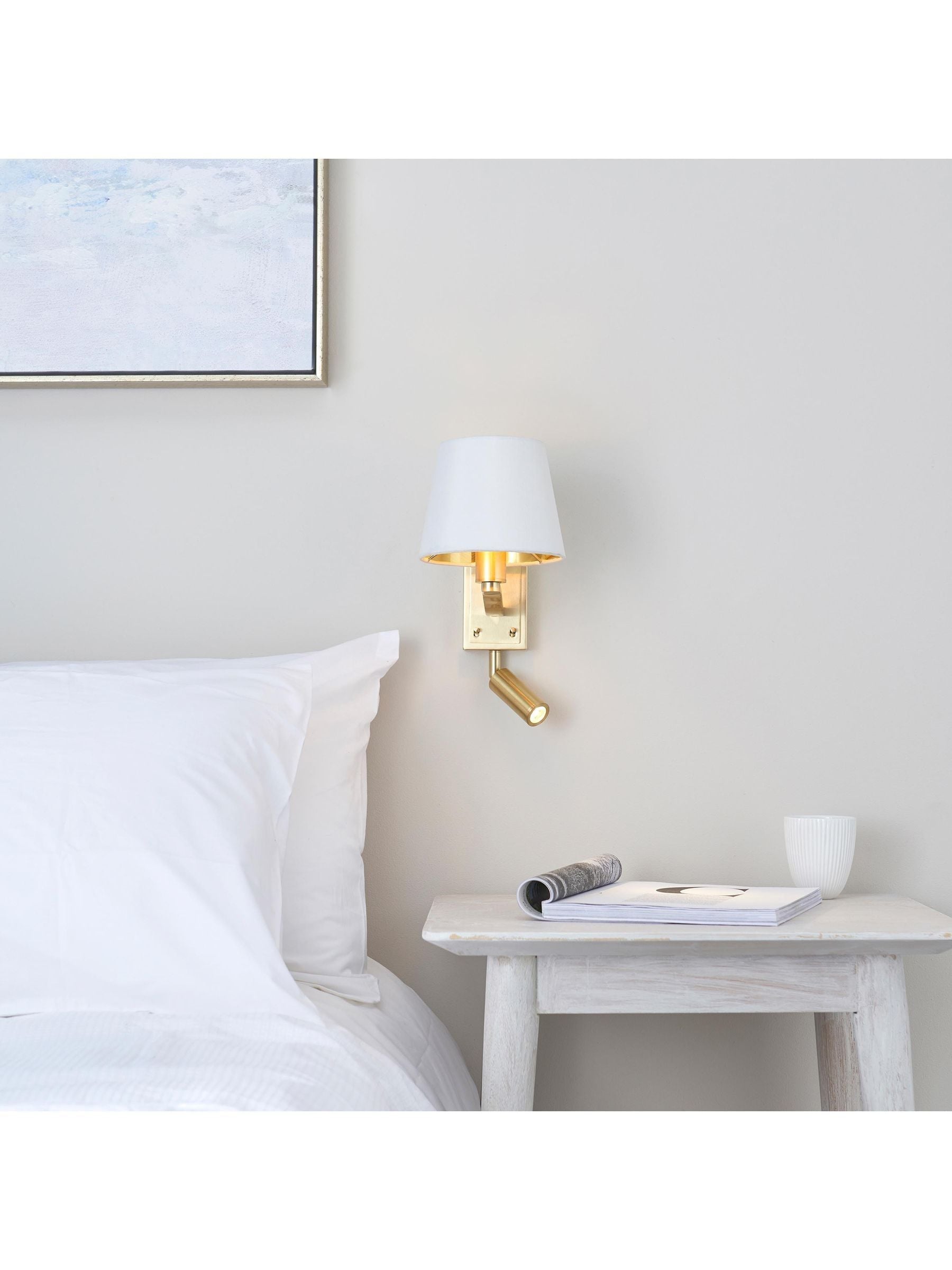 Gallery Home Harvey wall light brushed gold faux silk shade 285mm - British product