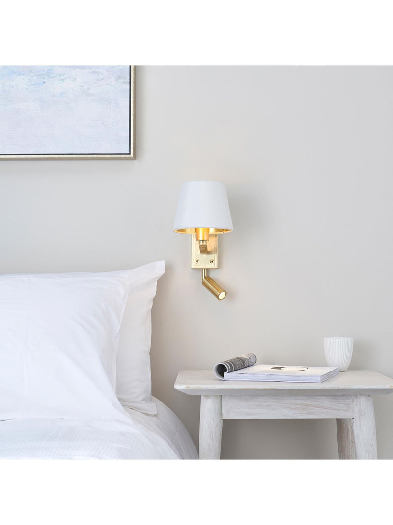 Gallery Home Harvey wall light brushed gold faux silk shade 285mm - British product