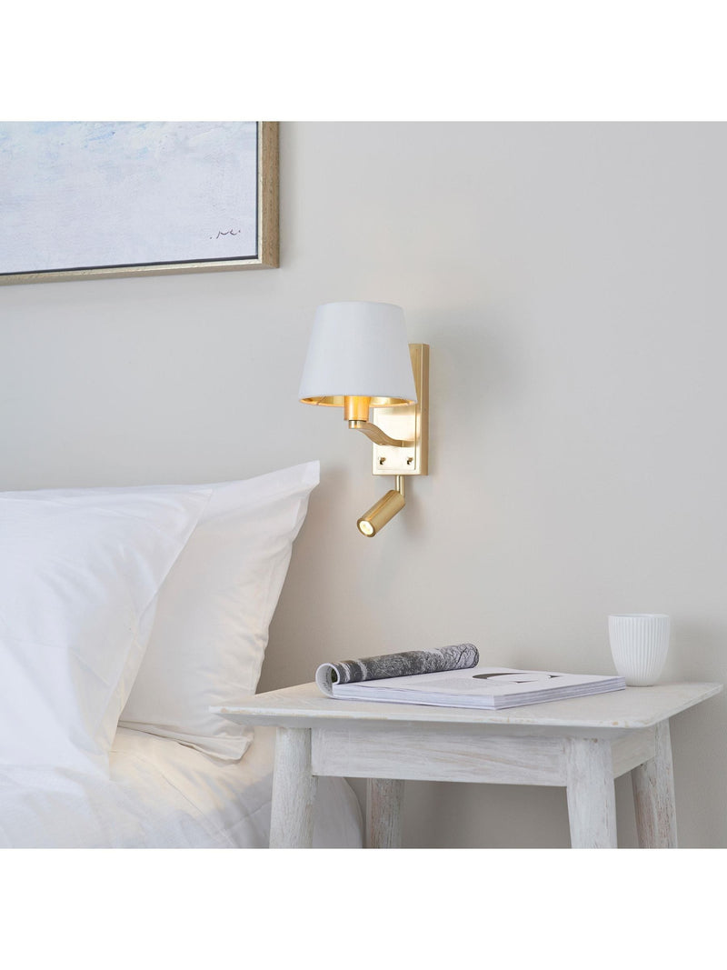Gallery Home Harvey wall light brushed gold faux silk shade 285mm - British product