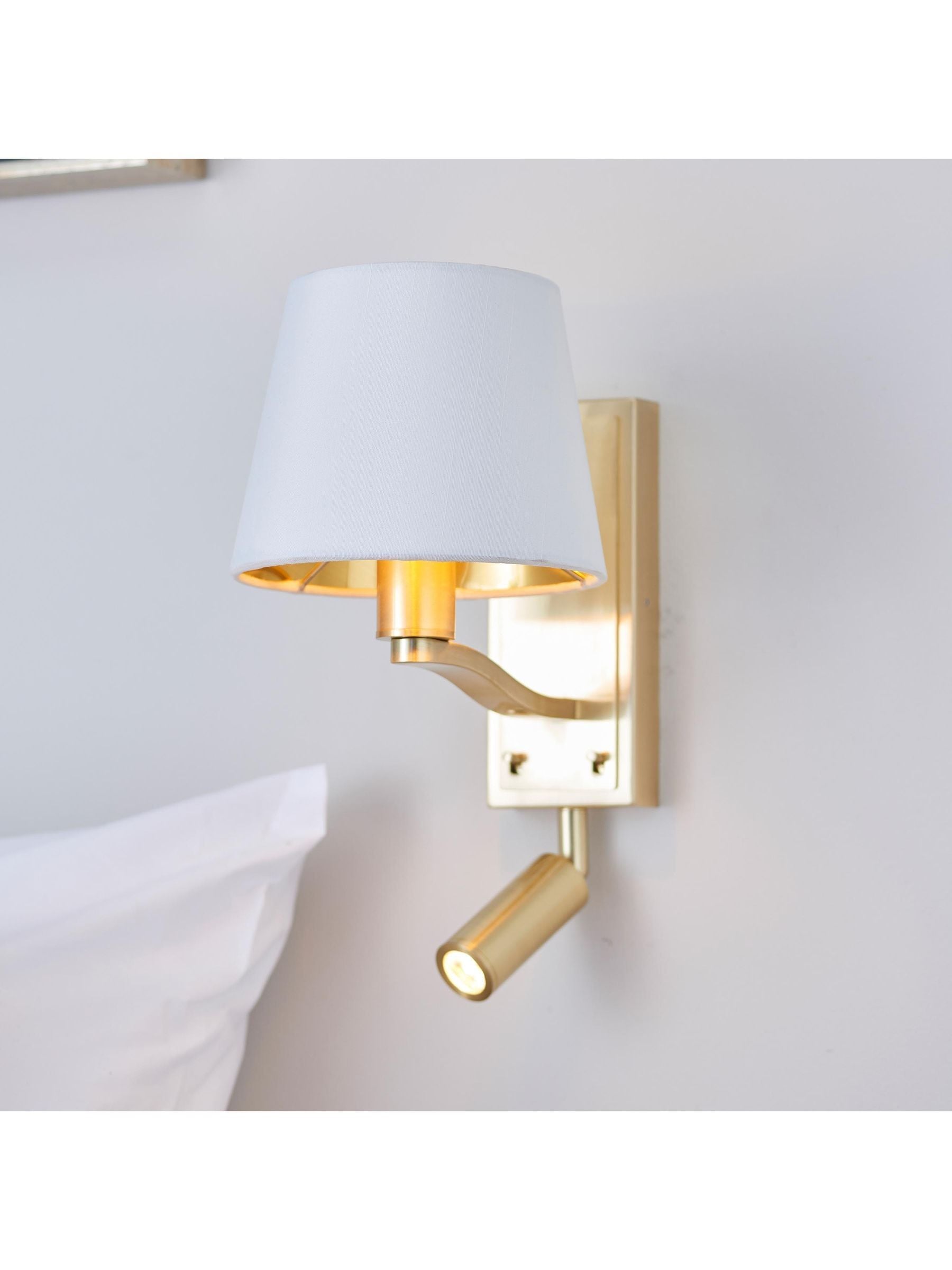 Gallery Home Harvey wall light brushed gold faux silk shade 285mm - British product