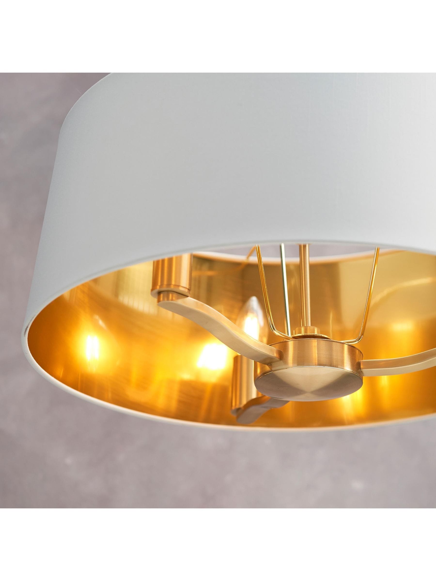 Gallery Home brushed gold Harvey pendant light with white shade (British brand)