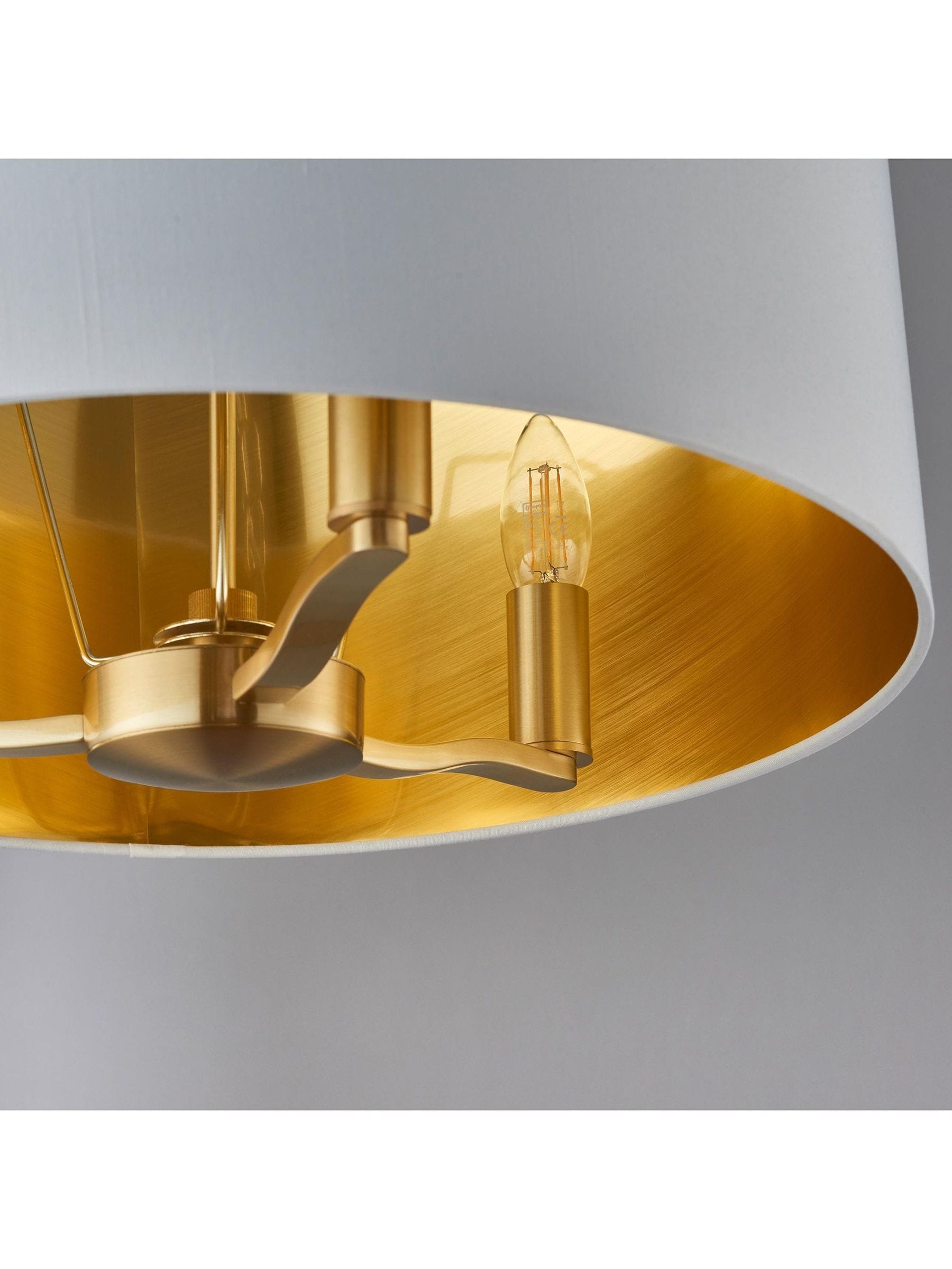 Gallery Home brushed gold Harvey pendant light with white shade (British brand)