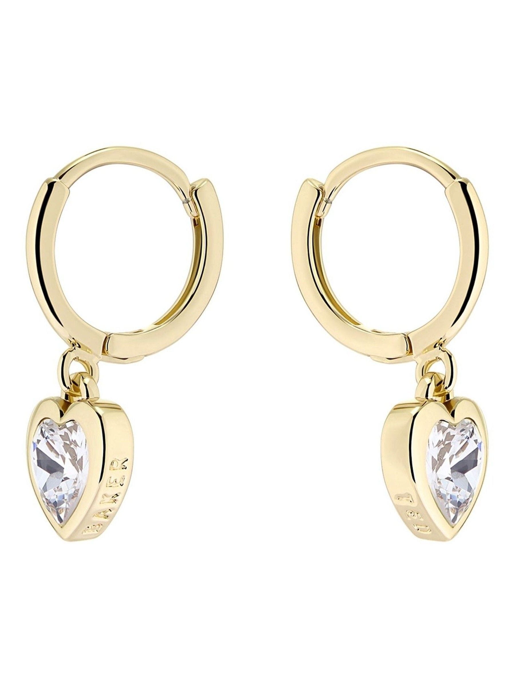 Ted Baker gold tone clear crystal heart huggie earrings 0.7cm width (British brand)
