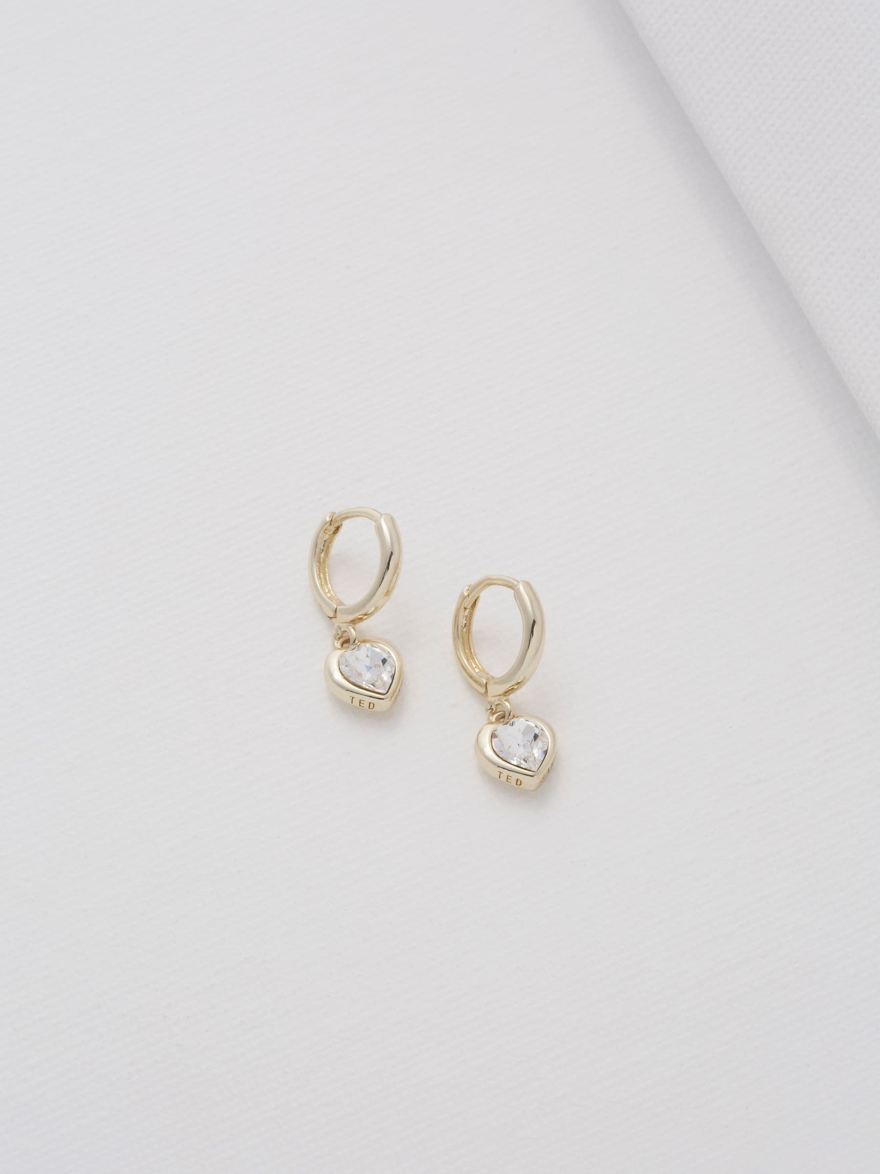 Ted Baker gold tone clear crystal heart huggie earrings 0.7cm width (British brand)