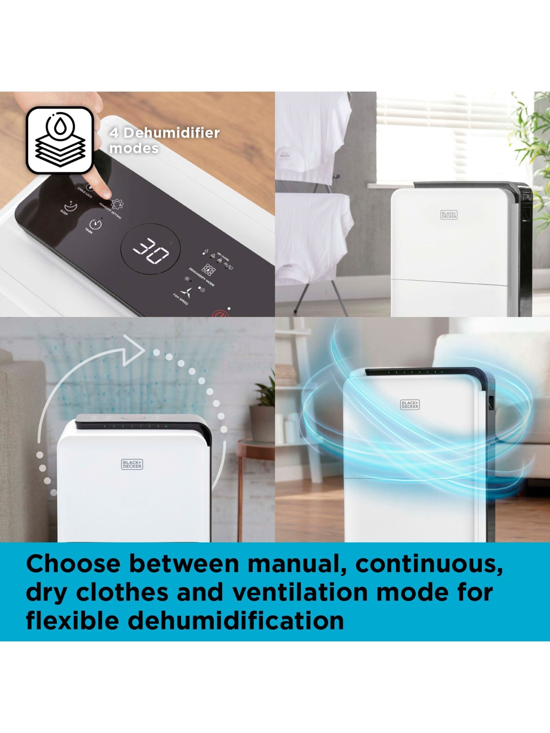 Black & Decker White 30L Dehumidifier - British product